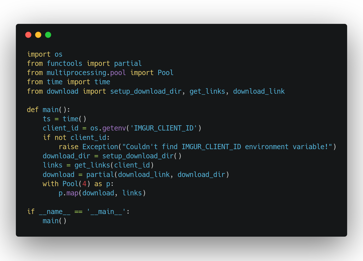 captura de tela de um trecho de código em Python usando o módulo multiprocessing para trabalhar com paralelismo