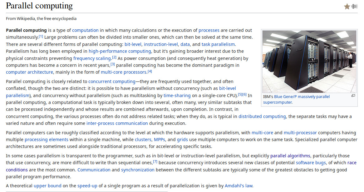 captura de tela do site da wikipedia falando sobre paralelismo